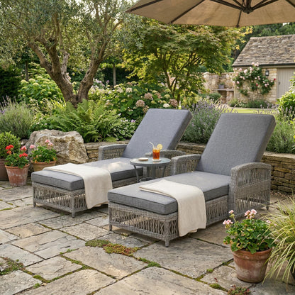 2 Pieces Long Reclining Chaise, Outdoor Wicker Lounge with Armrests, Patio