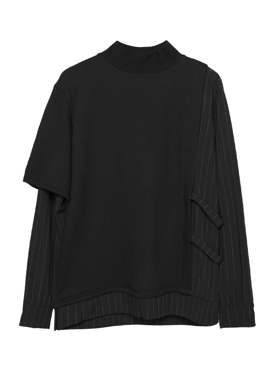 Autumn Dark Port-style Asymmetrical Striped Patchwork Faux Two-piece