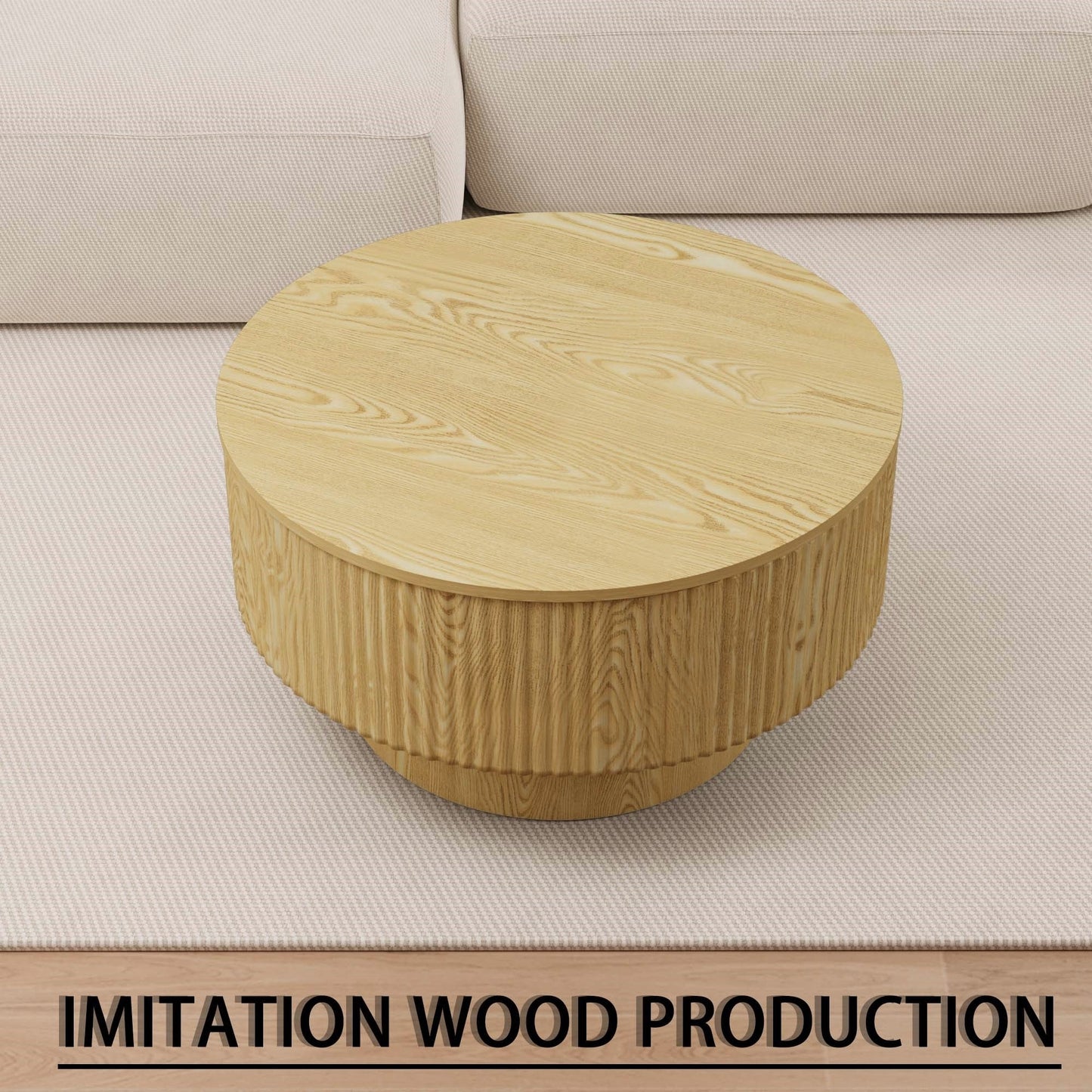 29.53 'MDF modern round coffee table and 2 PU dining chairs set, ring-striped