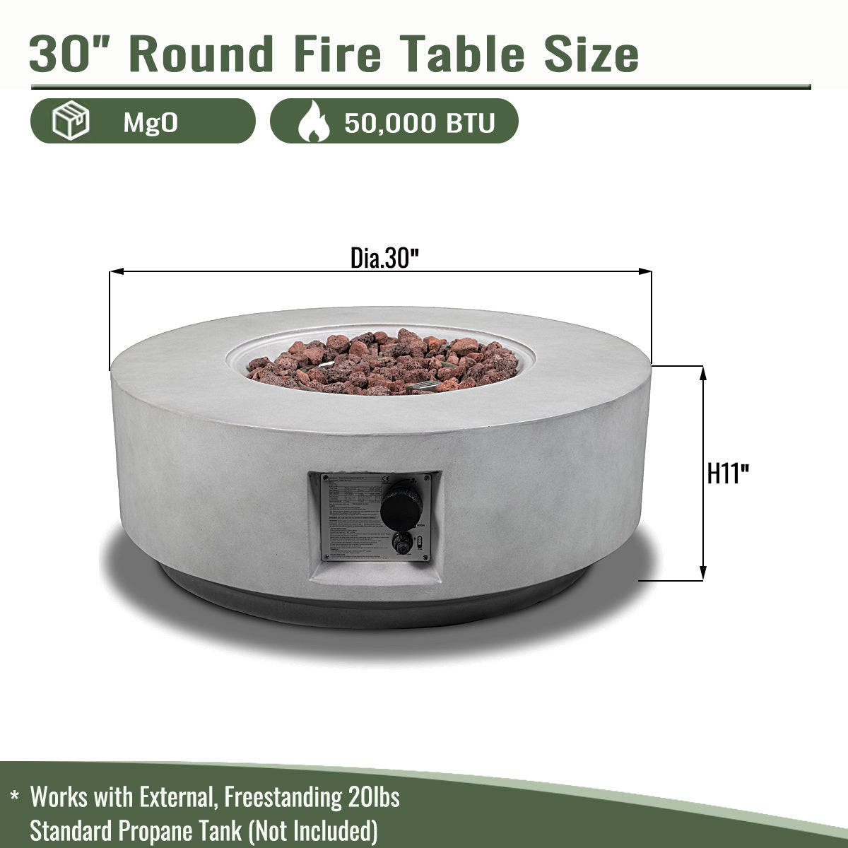50000 BTU Propane Round Fire Pit 30" Concrete Gray Lava Rocks