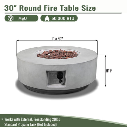 50000 BTU Propane Round Fire Pit 30" Concrete Gray Lava Rocks