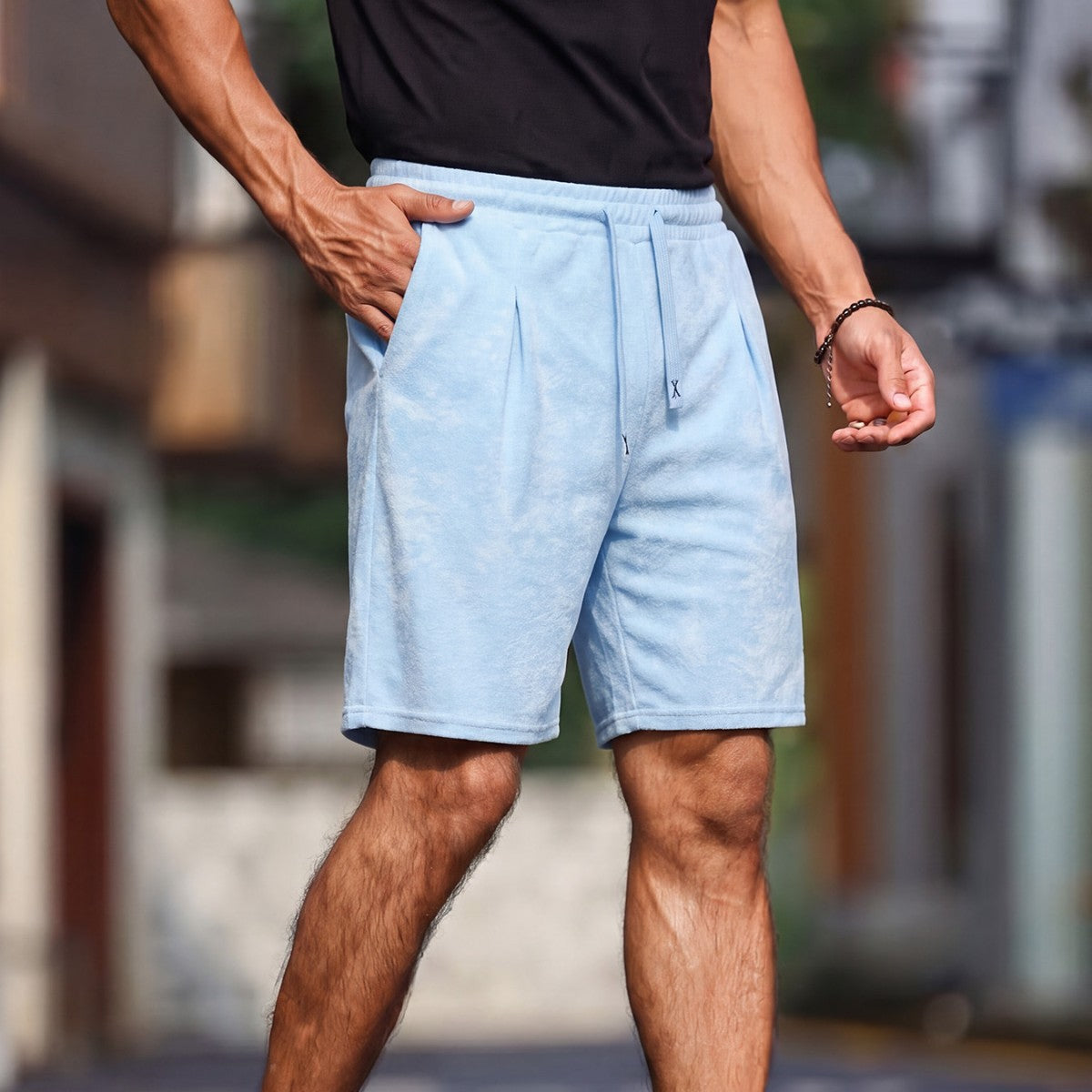 Mens Jacquard Casual Loose-fit Shorts