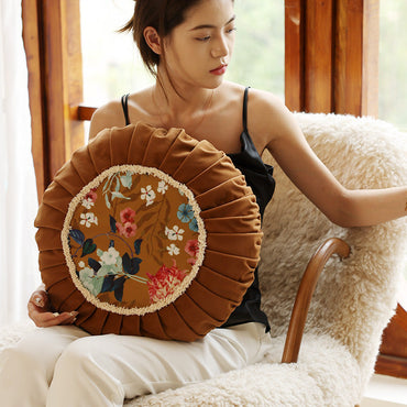 Vintage Style Chinese Floral Pattern Round Cushion