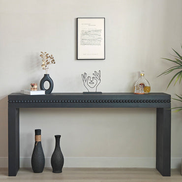 64" Black Console Table with Beaded Trim | Modern Entryway & Sofa Table Engineered Wood, Elegant Black Finish