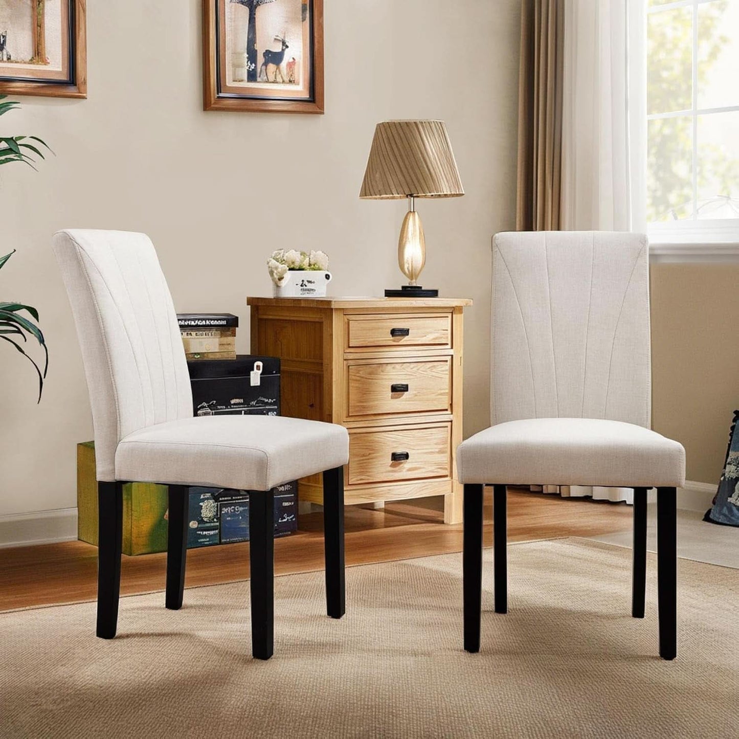 Beige Luxuriously Upholstered Dining Chairs Set Six