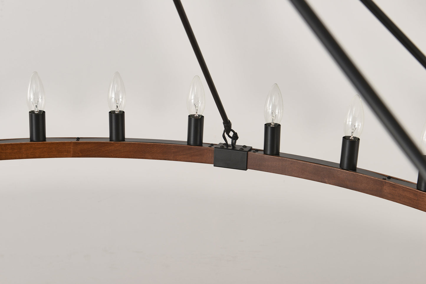 Chandelier Wood Wagon Wheel 20-Light Farmhouse Matte Black 39.3 In