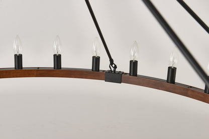 Chandelier Wood Wagon Wheel 20-Light Farmhouse Matte Black 39.3 In