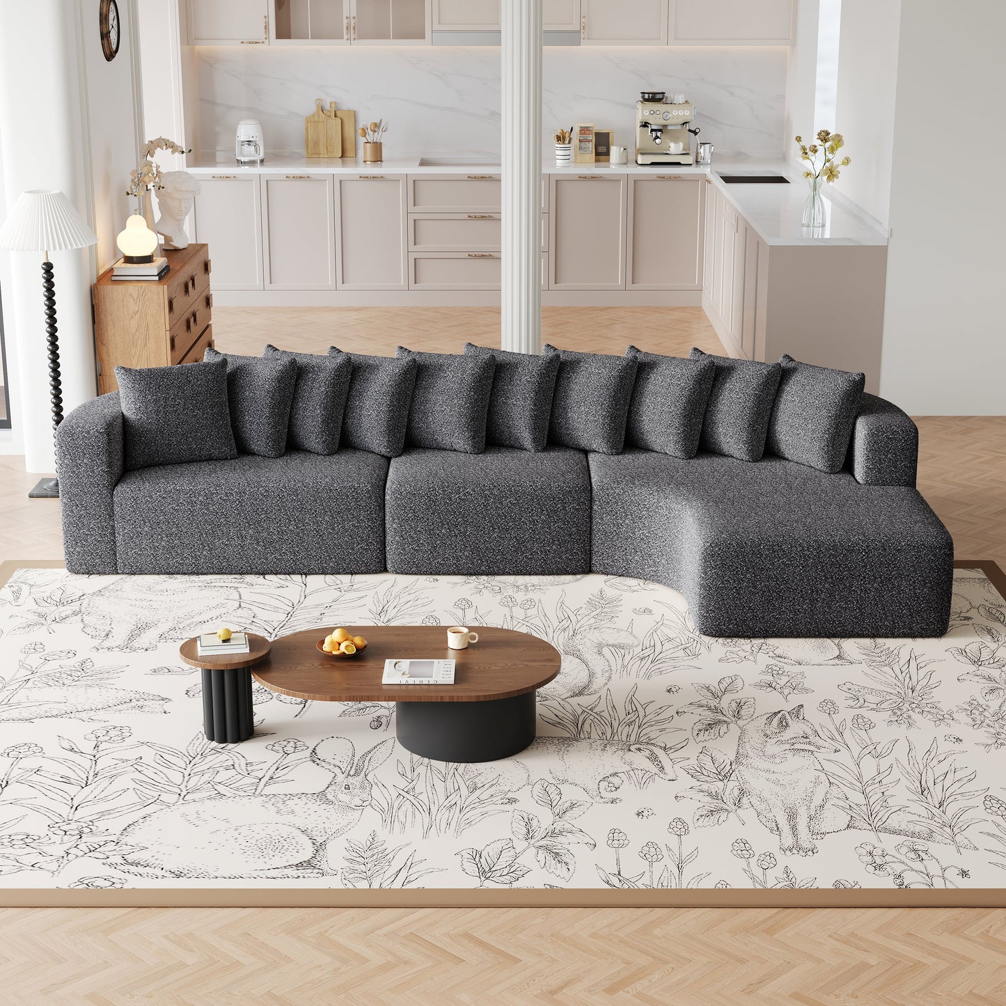 Cloud Sectional Sofa 131" Gray Chenille 3-Seat Right Chaise