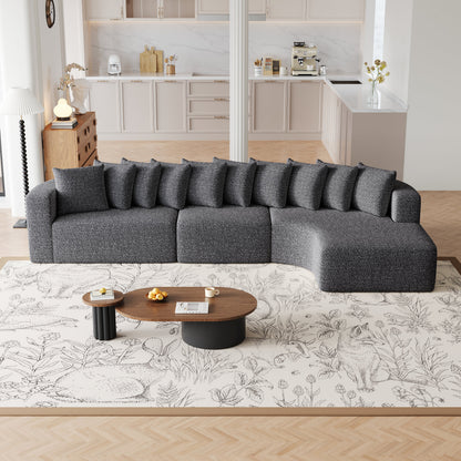 Cloud Sectional Sofa 131" Gray Chenille 3-Seat Right Chaise