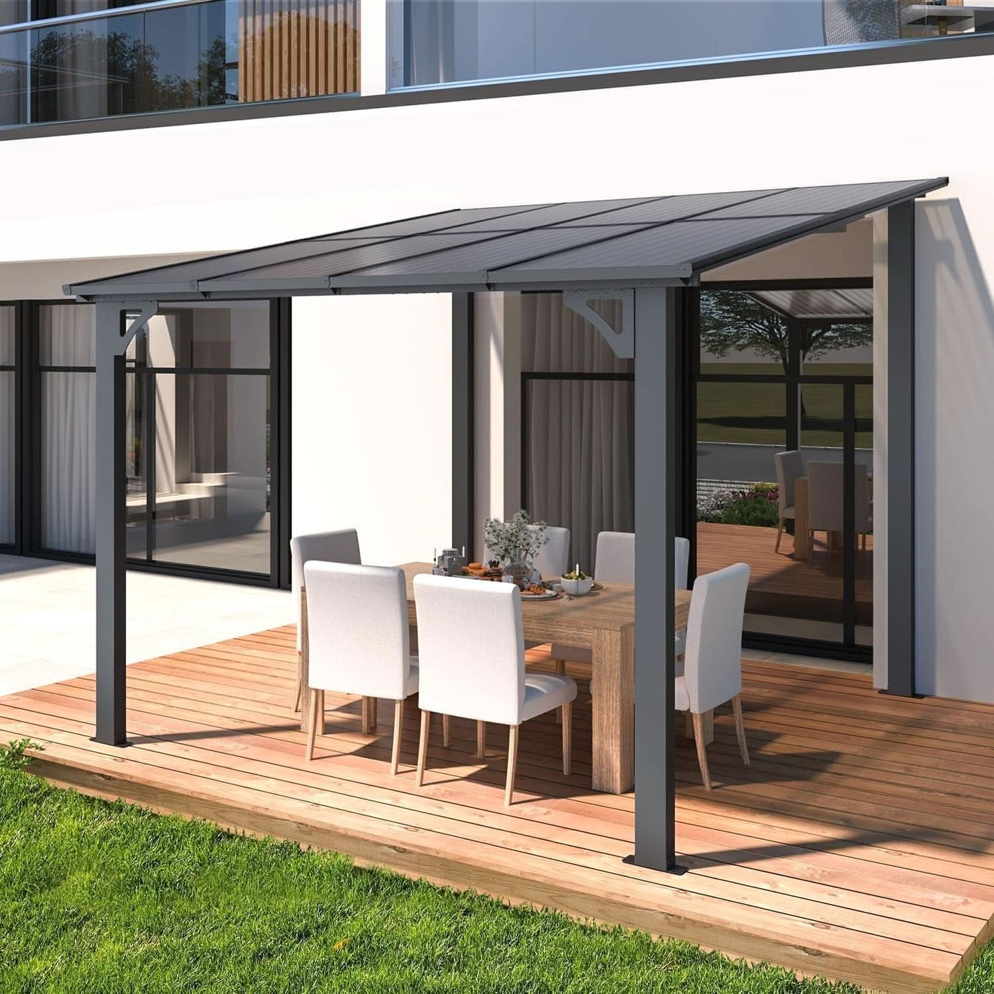 8x8 Waterproof Wall Mounted Lean To Gazebo for Patio