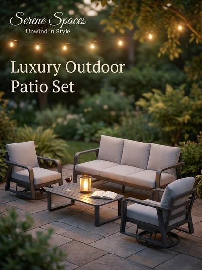 4 Piece Aluminum Patio Sofa Set Dark Gray Swivel Rocker