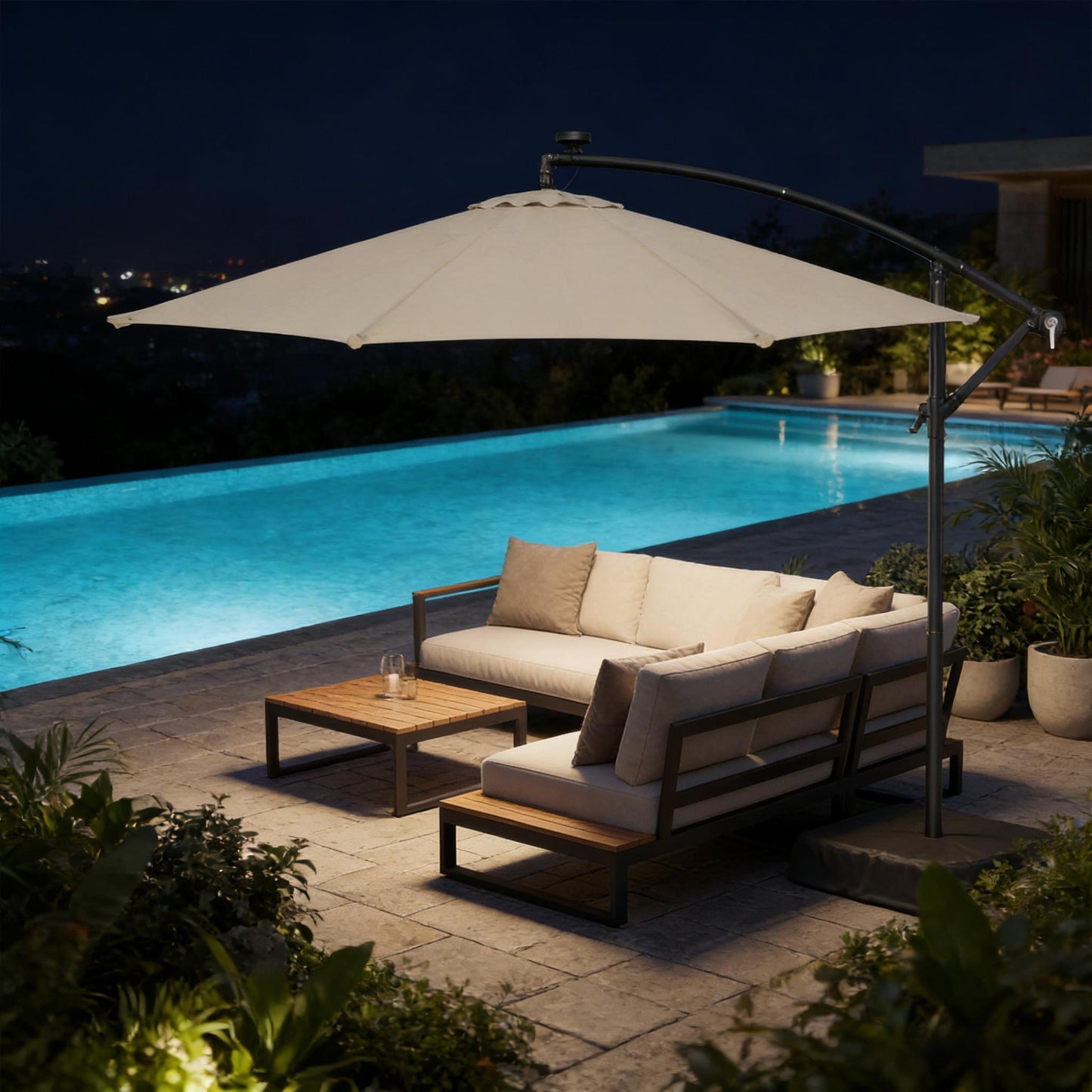 Cantilever Patio Umbrella 9.7ft Solar LED UPF 30