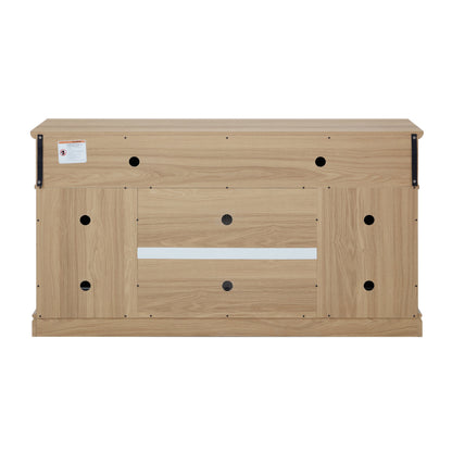 TV Stand Fireplace Light Oak MDF Embossed Doors 1400W Fits 65 In TV 58.27 In