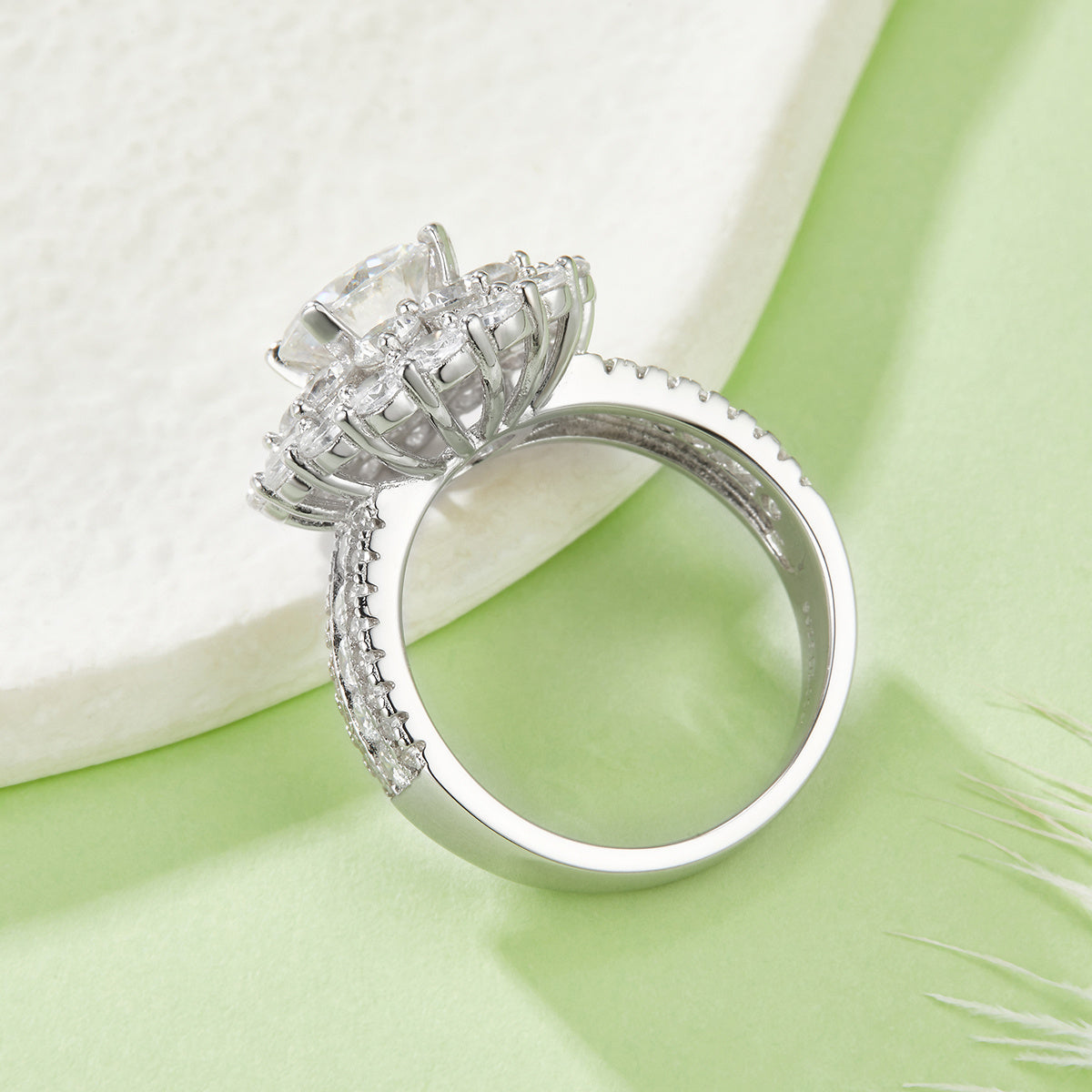 S925 Sterling Silver 2ct Moissanite Ring, 8mm D-VVS1 Double Halo Pave Band, Platinum Plated US Sizes 5-9 GRA Certified Gift Box