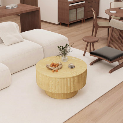 29.53 'MDF modern round coffee table and 2 PU dining chairs set, ring-striped