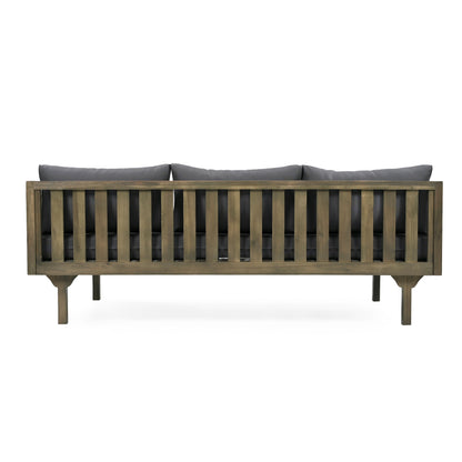 Outdoor Daybed Set Acacia Wood Gray 3 Seater Chaise