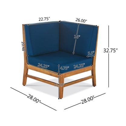 PERLA 6-Piece Outdoor Sectional Sofa Set, Acacia Wood Frame, Blue Cushions