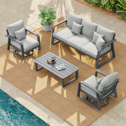 4 Piece Aluminum Patio Sofa Set Dark Gray Swivel Rocker