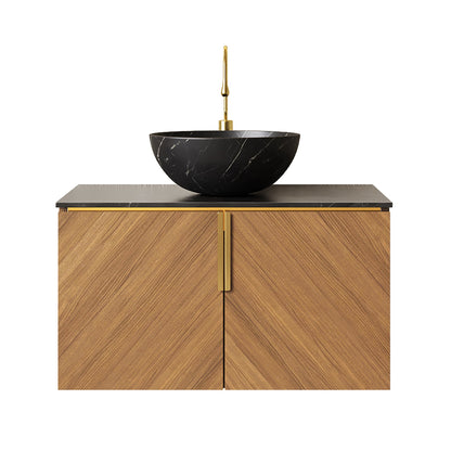 30' Bathroom Vanity with Sink, Floating Plywood 2 Doors Black Stone Black Bowl Basin