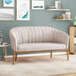 Loveseat Mid-Century Modern Channel Stitched Fabric Beige Rubberwood Legs 55 In