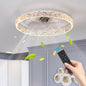 20" Flush Mount Ceiling Fan with LED Light – Crystal Ring Design, Remote Control & Dimmable 3CCT | Bedroom & Living Room