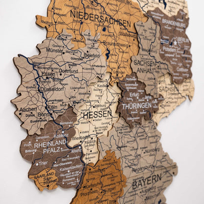 3D Deutschland Holzkarte Mehrfarbig