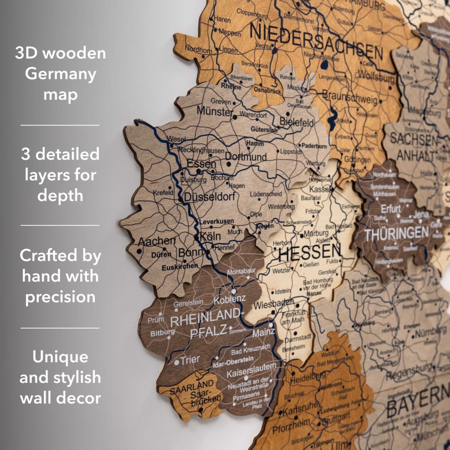 3D Deutschland Holzkarte Mehrfarbig
