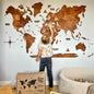 Wall Decor Bundle: 3D Wooden World Map with Flag Pins