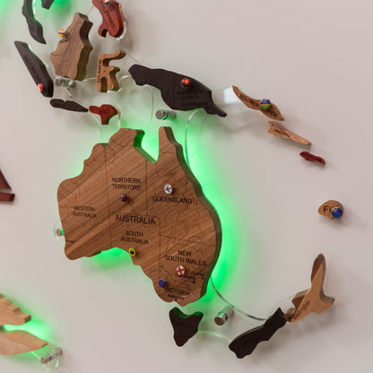 3D-Weltkarte aus Massivholz