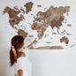 Wall Decor Bundle: 3D Wooden World Map with Flag Pins