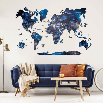 3D-Weltkarte aus Holz: Weltall