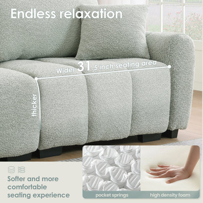 Sectional Sofa L-Shape Boucle Light Green 4 Seat Ottoman 110 In