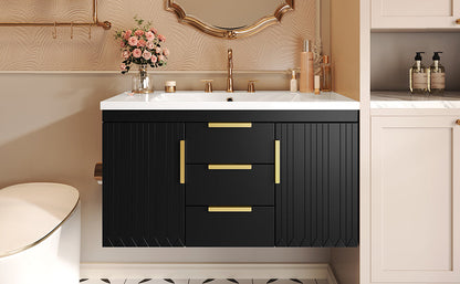 36'' Wall Mounted Bathroom Vanity with Resin Sink and 2 Drawers