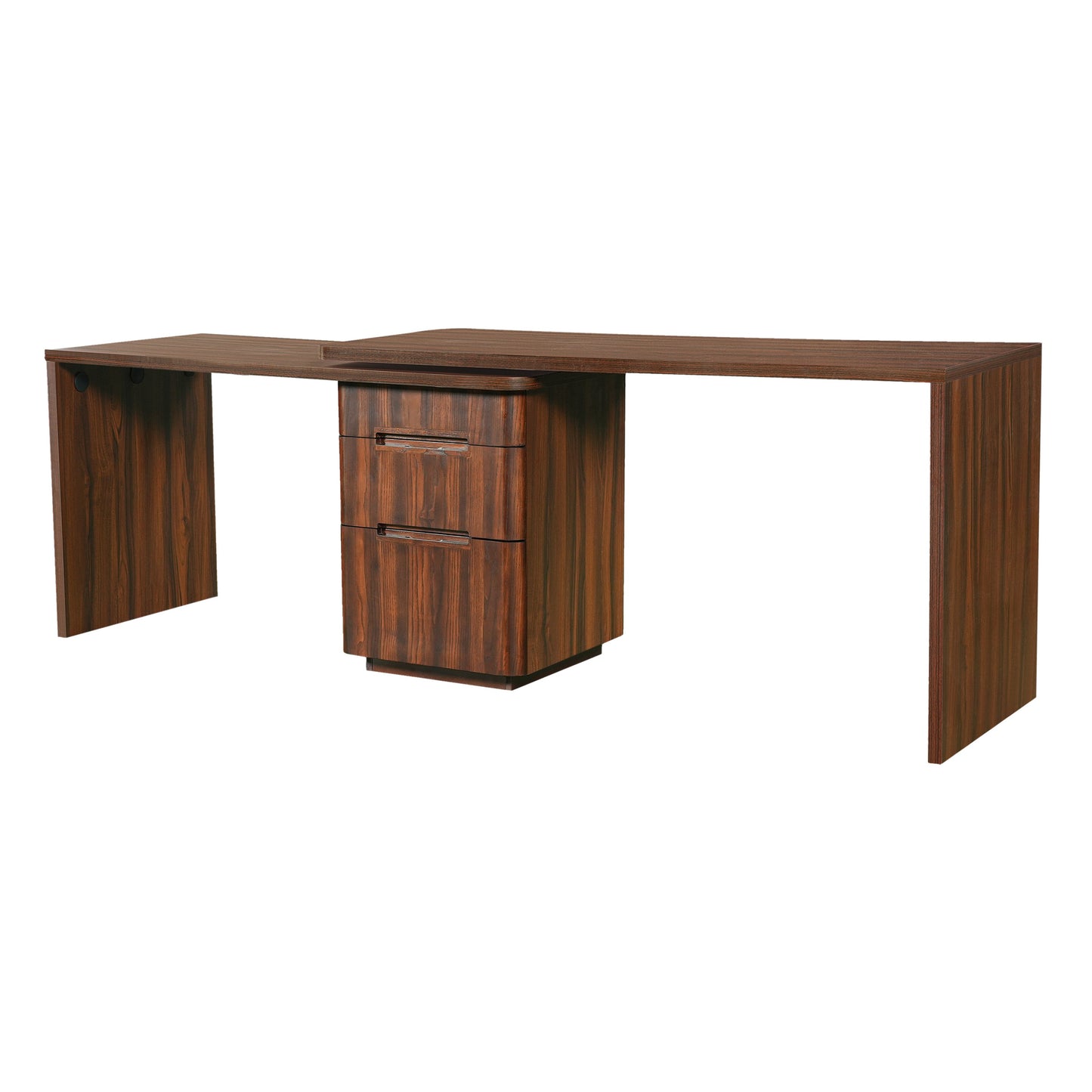 90' Modern L Shaped Desk in Walnut with 3 Drawers,360deg Wood Rotating Desk,Exe...