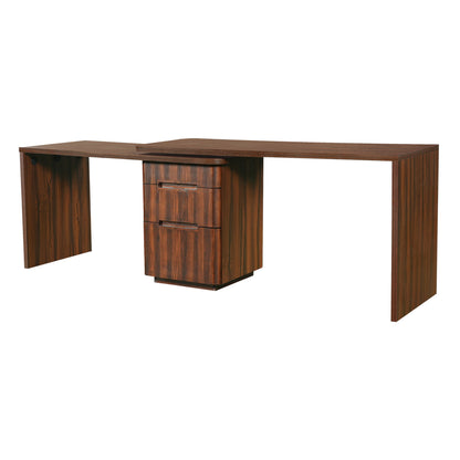 90' Modern L Shaped Desk in Walnut with 3 Drawers,360deg Wood Rotating Desk,Exe...