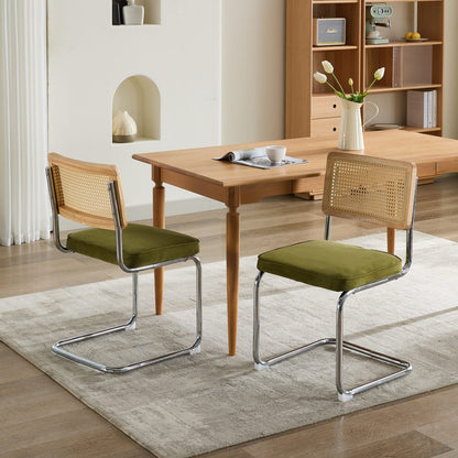 Mid Century Modern Dining Chairs Set of 2, Velvet Accent Chairs with Natural