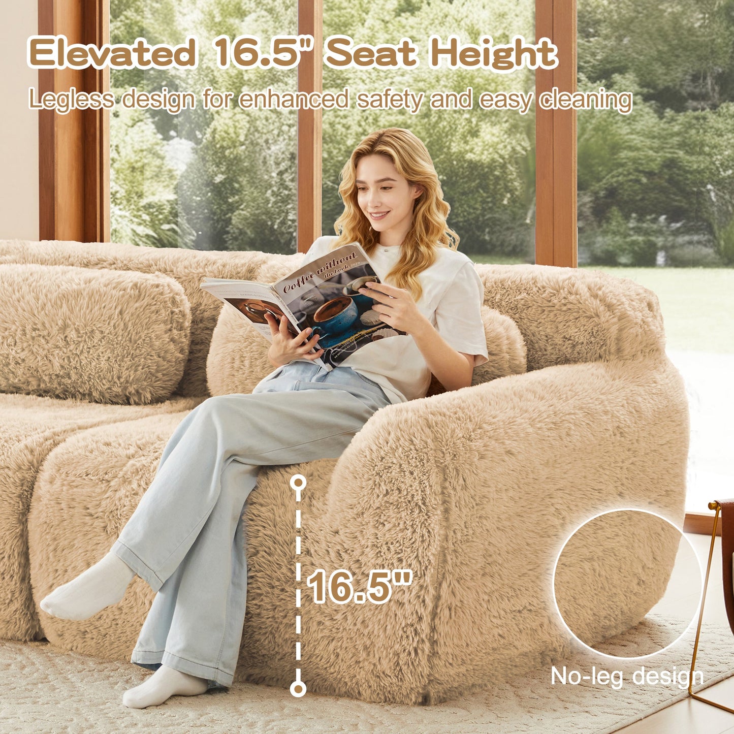 LoveSeat Modular Plush Light Khaki 2 Seat Non-Slip