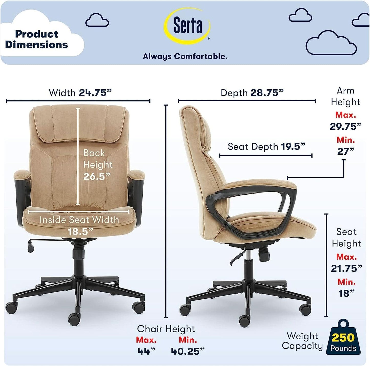 Hannah Executive Ergonomic Office Chair With Lumbar Support Beige Microfiber