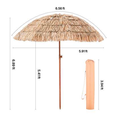 Patio Umbrella Tiki Thatched 6 Ft Tilt 30 Degree 8-Rib Polyester Poolside