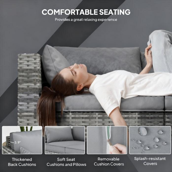 Outdoor Sofa PE Rattan 3-Seat 79" Gray
