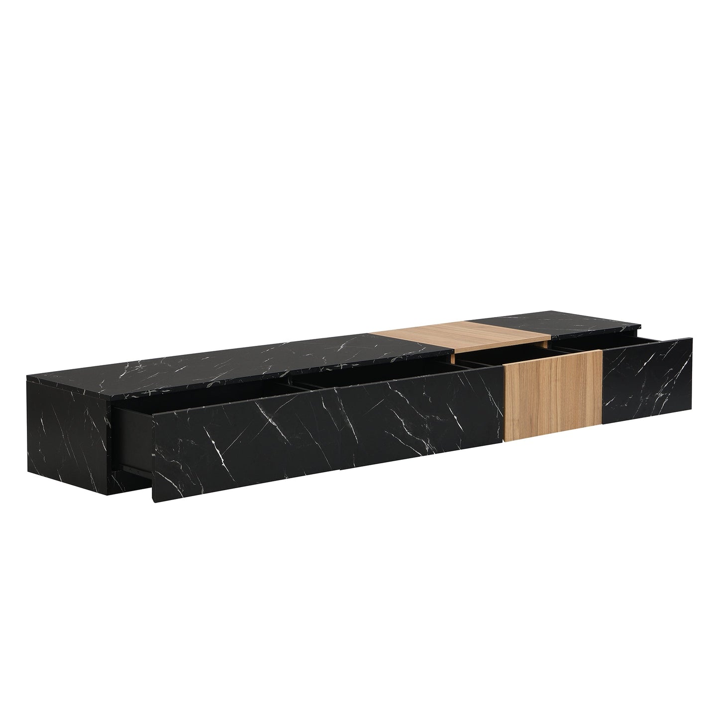 TV Stand Faux Marble Walnut Particle Board 4-Drawer Fits 88 In TV 78.7 In