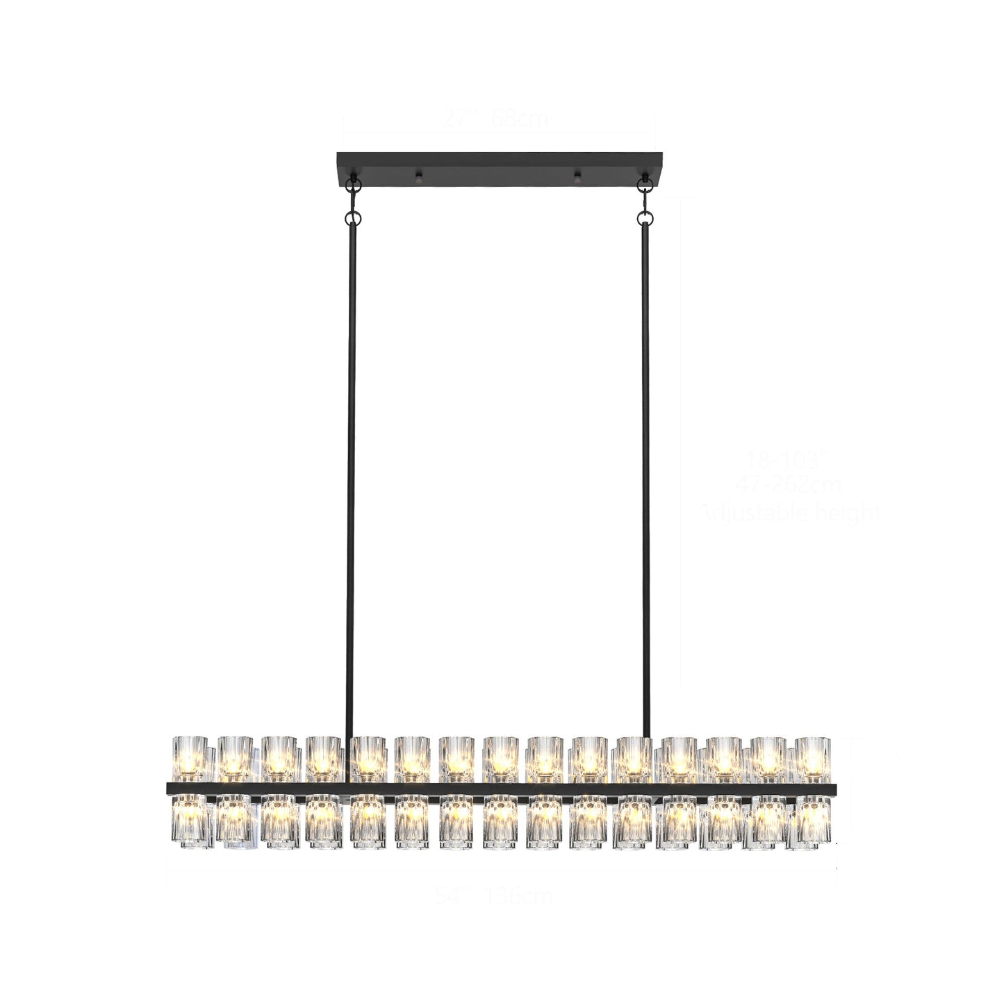 Rectangular Crystal Chandelier Black Frame K9 Crystals Living Dining