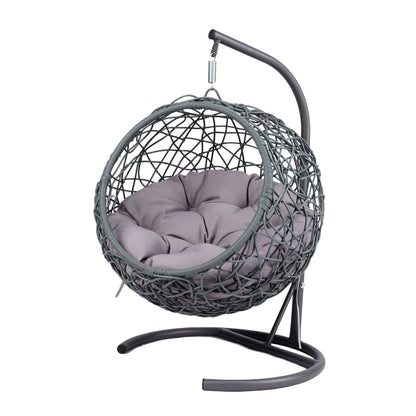 Cat Swing Bed with Stand and Cushion, Rattan Wicker Egg Chair Style, Gray