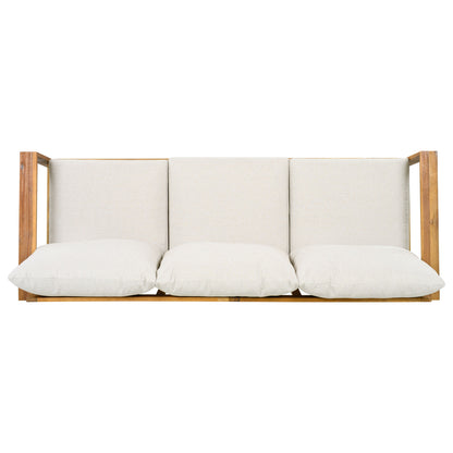 Outdoor Patio Set Acacia Wood Teak Beige Gray 3 Piece Sofa Ottoman