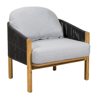 Outdoor Club Chair Acacia Wood Rope Woven Dark Gray Cushion