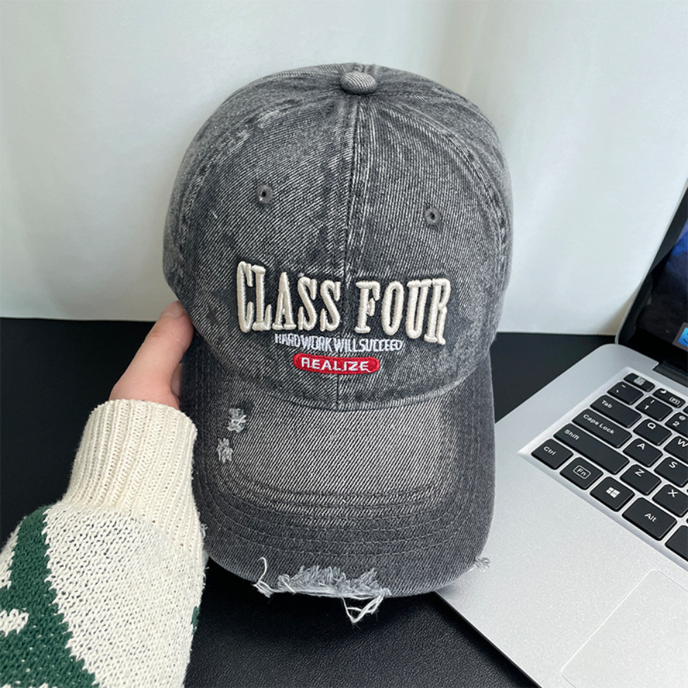 Monochrome Three-dimensional Letter Embroidered Frayed Beveled-edge Washed-out Vintage Style Casual Baseball Cap Suitable For Outdoor Entertainment