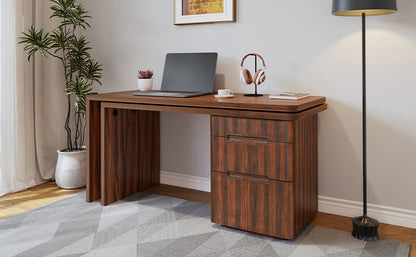90' Modern L Shaped Desk in Walnut with 3 Drawers,360deg Wood Rotating Desk,Exe...