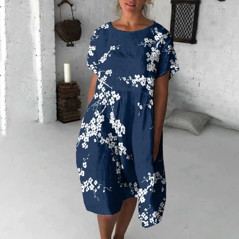 3D Digital-Print Short-Sleeve Casual Dress