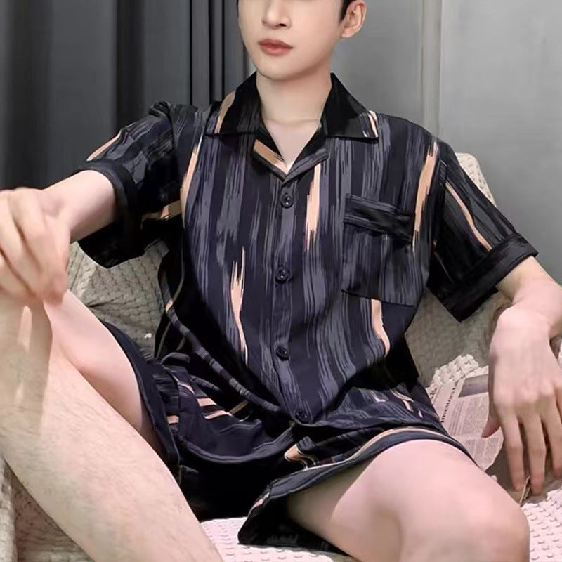 Mens And Boys Summer Black-striped Loungewear