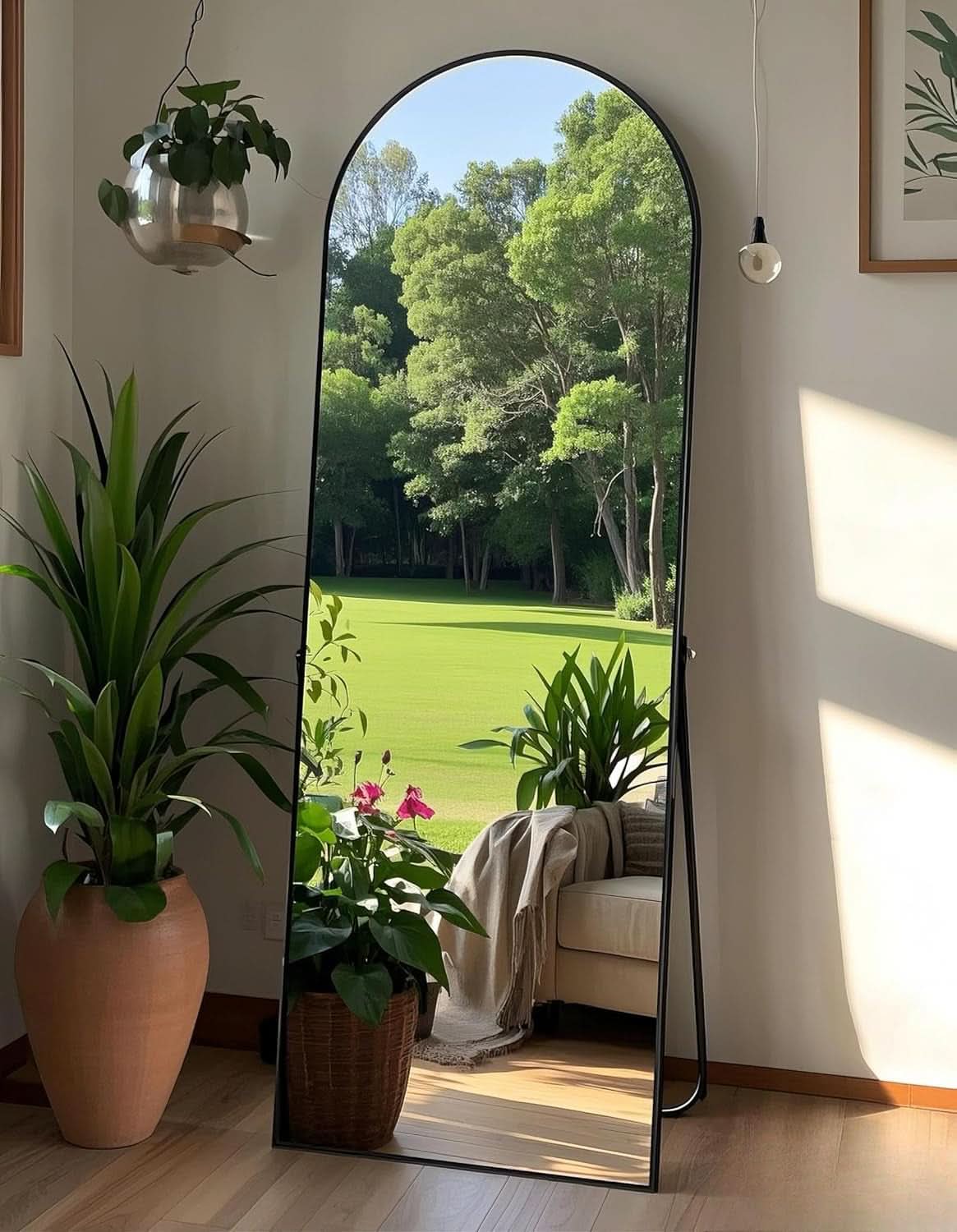 58x19 Inch Arched Floor Standing Full Length Mirror Black